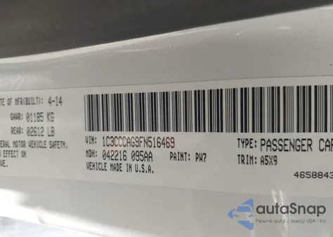 2015 Chrysler 200 Limited z USA, uszkodzony, nr VIN 1C3CCCAG9FN516469